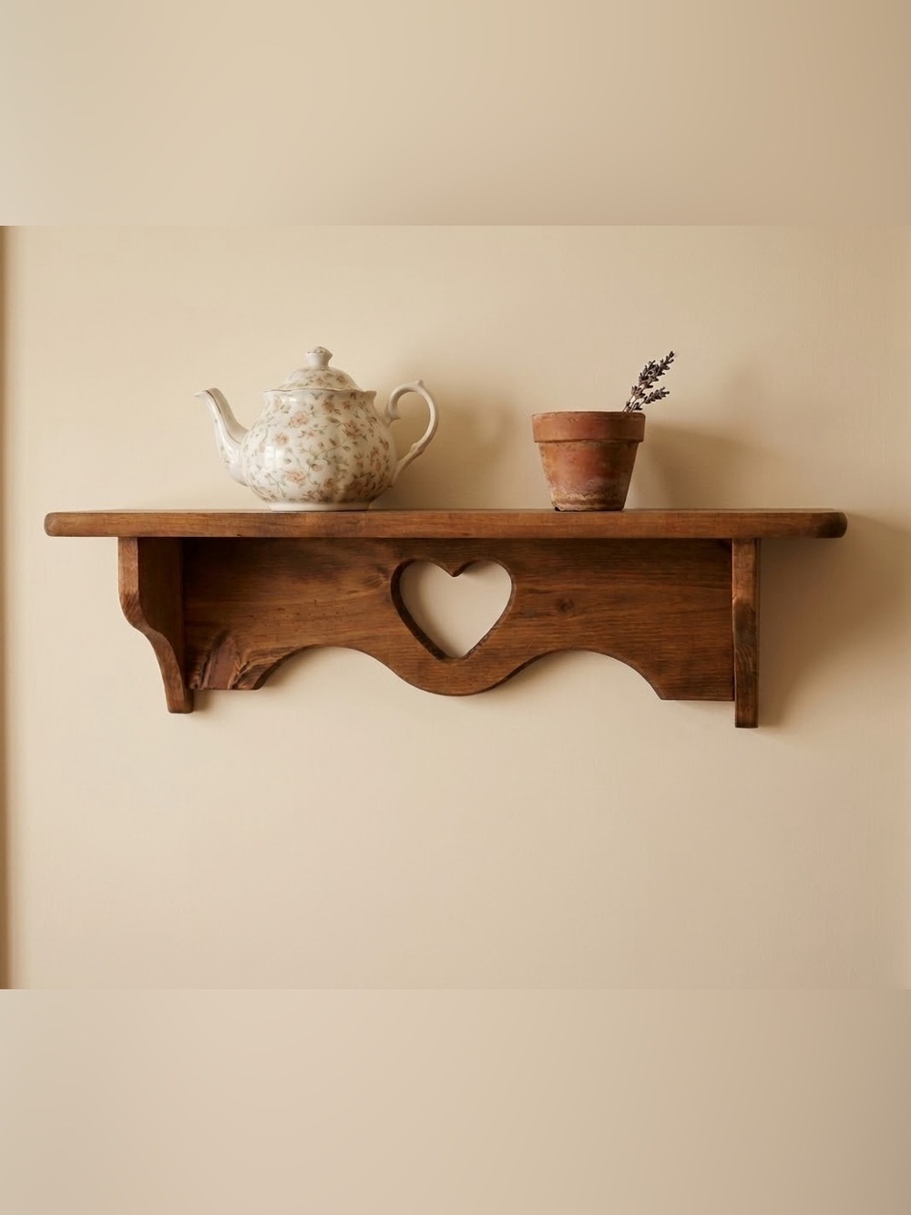 Vintage Wooden Heart Accent Wall Shelf/Cottage-core